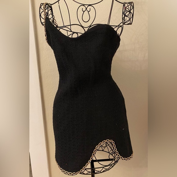 Vintage black tweed dress, vintage style, gold detailing. SHIP FAST!! - Picture 4 of 6